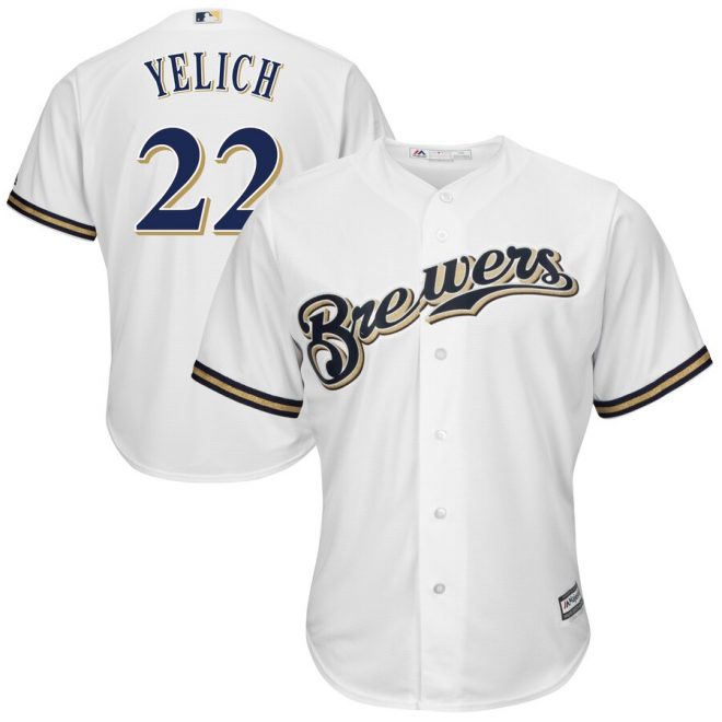 Christian Yelich Milwaukee Brewers Majestic Official Cool Base Player Jersey – White