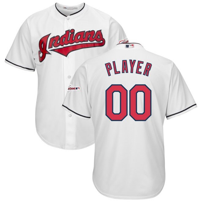 Cleveland Indians Majestic Home 2019 All-Star Game Patch Cool Base Custom Jersey – White