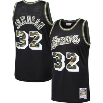 Magic Johnson Los Angeles Lakers Mitchell & Ness Straight Fire Camo Swingman Jersey – Black