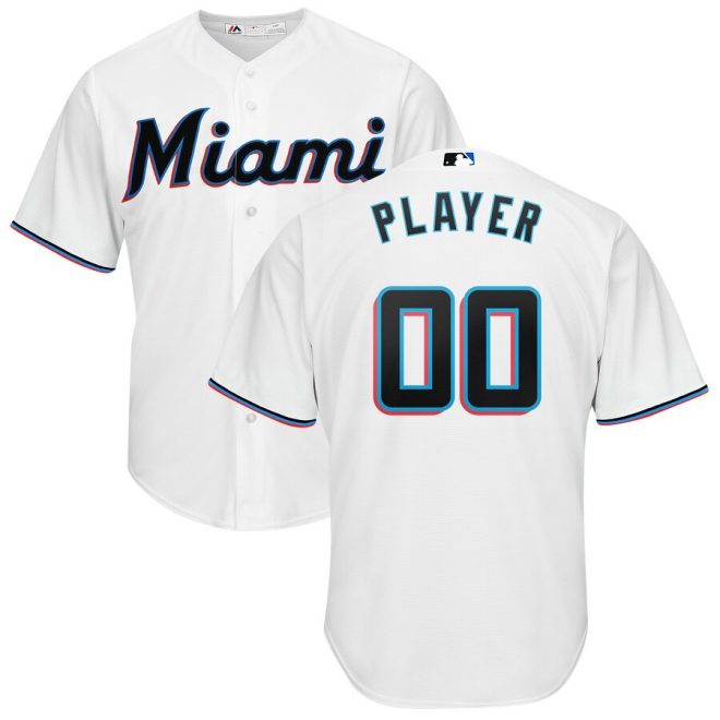 Miami Marlins Majestic Home 2019 Cool Base Custom Jersey – White