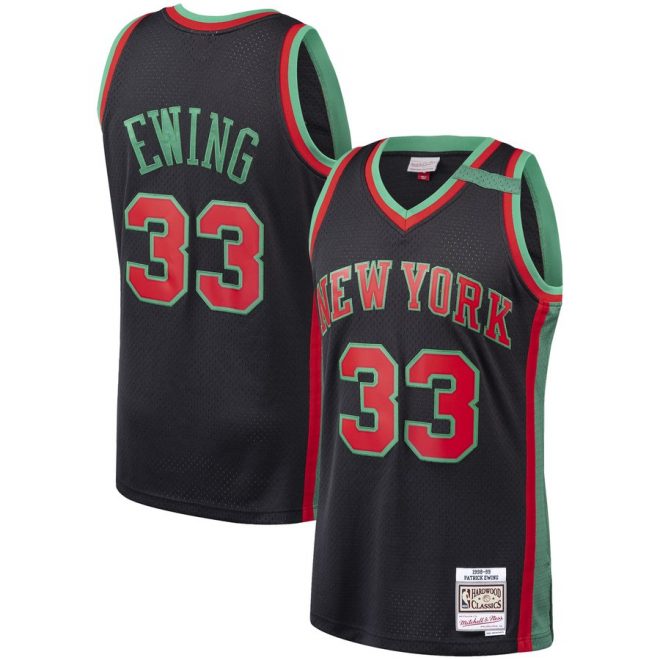 Patrick Ewing New York Knicks Mitchell & Ness Hardwood Classics Christmas Swingan Collection Jersey – Black