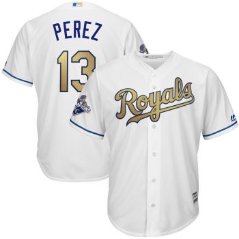 Salvador Perez Kansas City Royals Majestic World Series Champions Gold Program Cool Base Player Jersey - White