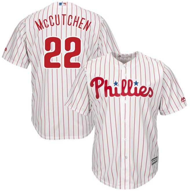 Andrew McCutchen Philadelphia Phillies Majestic Official Cool Base Player Jersey – White/Scarlet