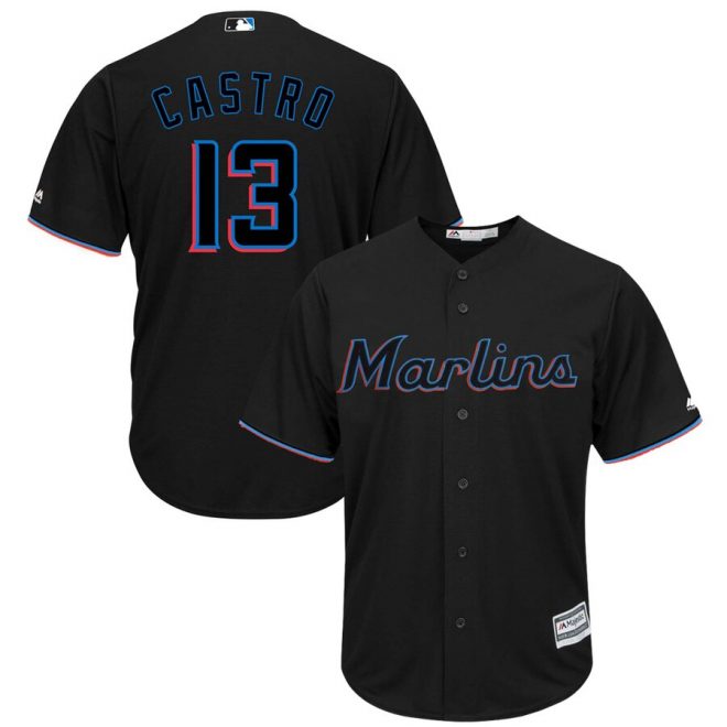 Starlin Castro Miami Marlins Majestic Alternate 2019 Cool Base Player Jersey – Black