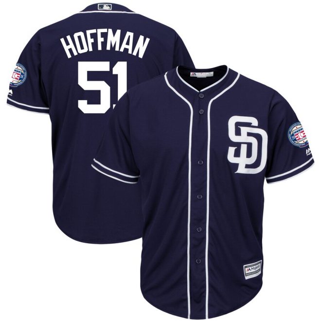 Trevor Hoffman San Diego Padres Majestic Hall of Fame Induction Patch Cool Base Jersey – Navy