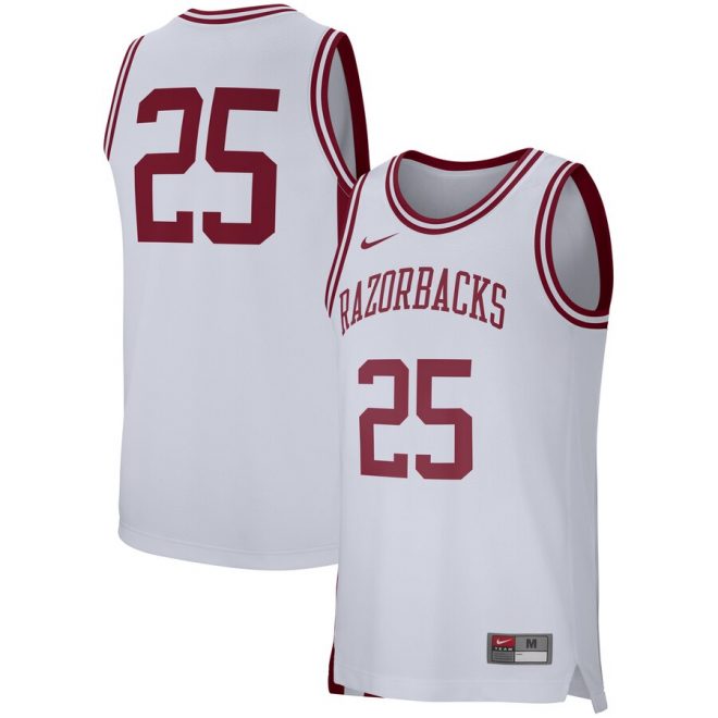 #25 Arkansas Razorbacks Nike Retro Performance College Basketball Jersey – White