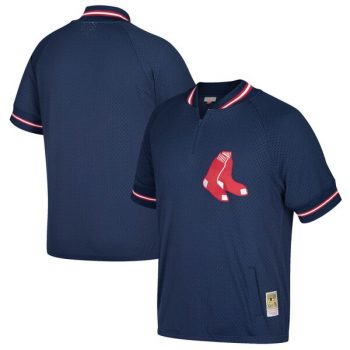 Boston Red Sox Mitchell & Ness Cooperstown Collection Mesh Batting Practice Quarter-Zip Jersey - Navy