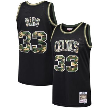 Larry Bird Boston Celtics Mitchell & Ness Straight Fire Camo Swingman Jersey – Black