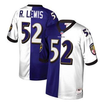 Ray Lewis Baltimore Ravens Mitchell & Ness Retired Player Split Replica Jersey – Purple/White