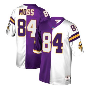 Randy Moss Minnesota Vikings Mitchell & Ness Retired Player Split Replica Jersey – Purple/White