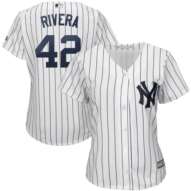 New York Yankees Mariano Rivera Majestic Women's 2019 Hall of Fame Cool Base Player Jersey – White/Navy