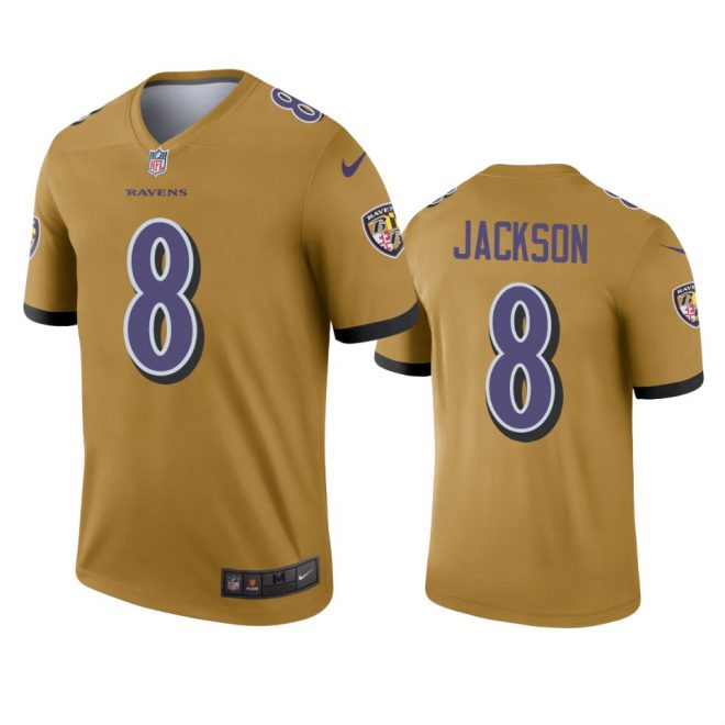 2019 Ravens Lamar Jackson Inverted Legend Gold Jersey