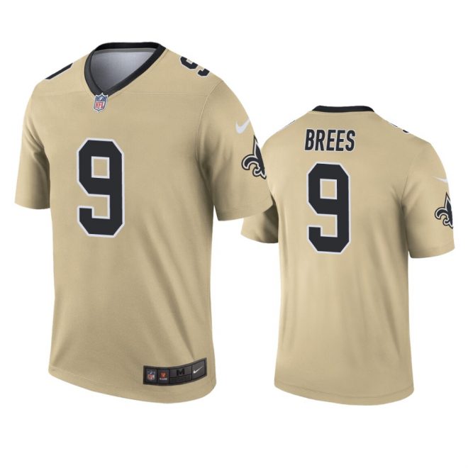 2019 Saints Drew Brees Inverted Legend Gold Jersey