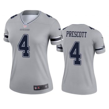 Women's 2019 Cowboys Dak Prescott Inverted Legend Silver Jersey