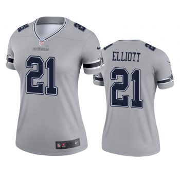 Women's 2019 Cowboys Ezekiel Elliott Inverted Legend Silver Jersey